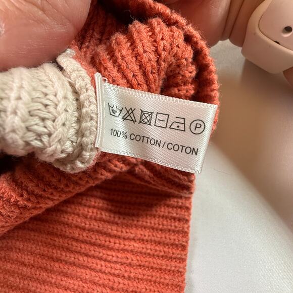 Lisa Todd Cotton Colorblock Sweater V-Neck Taupe Rust Knit Pullover Size M - Picture 9 of 11